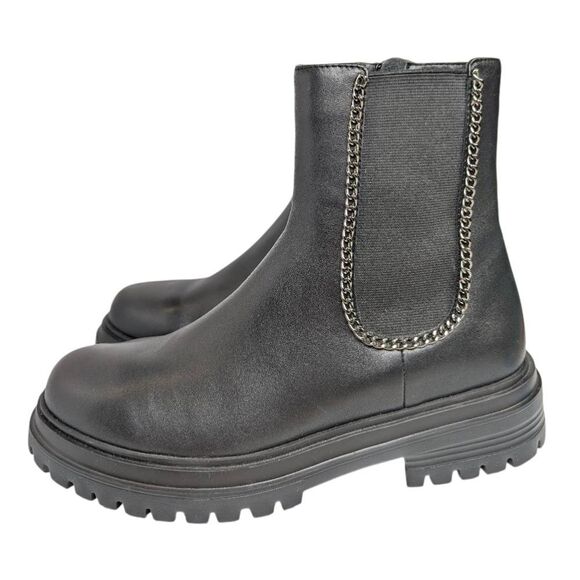 Vaneli Zetta Black Leather Chain Trim Chelsea Platform Ankle Boots 9.5 Narrow - Picture 2 of 10